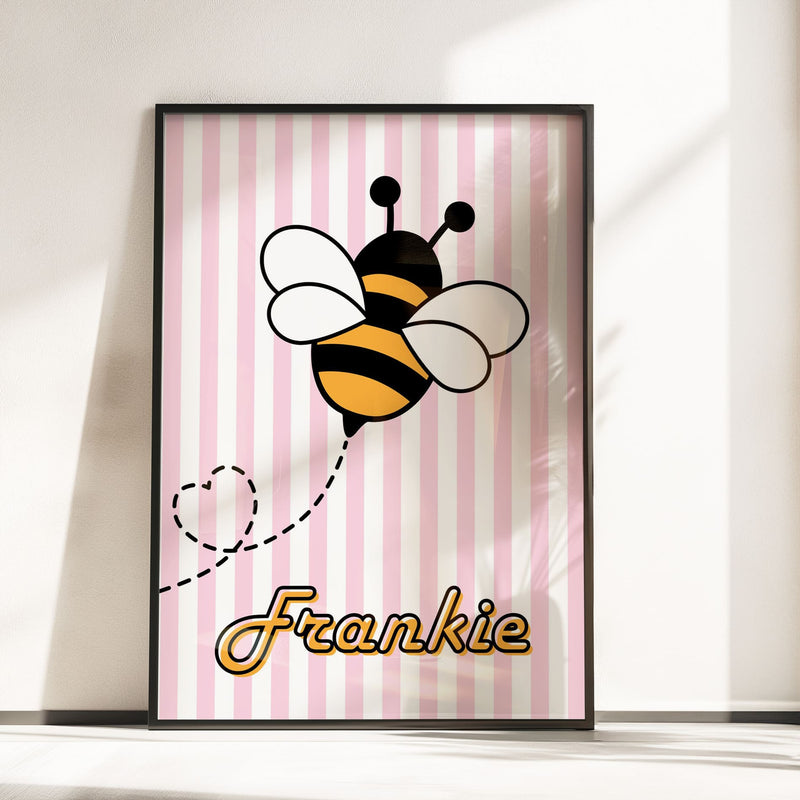 Retro Pink Bumble Bee Nursery Wall Art | Set of 3 Personalised Prints