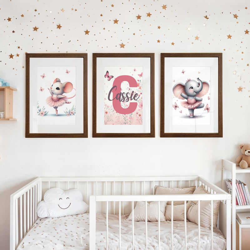 Pink Ballerina Set | Set of 3 Personalised Nursery Prints