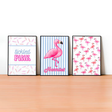 Retro Flamingo Children's Bedroom Décor | Set of 3 Nursery Wall Art