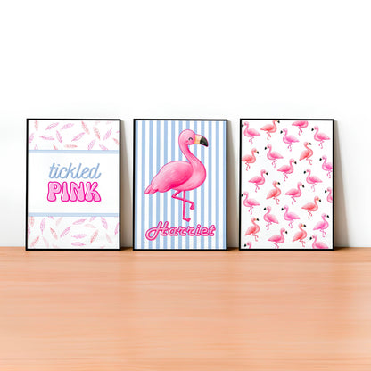Retro Flamingo Children's Bedroom Décor | Set of 3 Nursery Wall Art