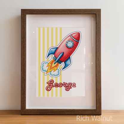 Retro Rocket Ship Nursery Wall Art | Set of 3 Personalised Space Prints