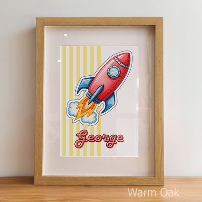 Retro Rocket Ship Nursery Wall Art | Set of 3 Personalised Space Prints
