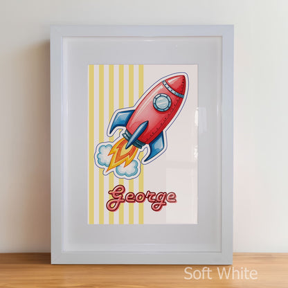 Retro Rocket Ship Nursery Wall Art | Set of 3 Personalised Space Prints