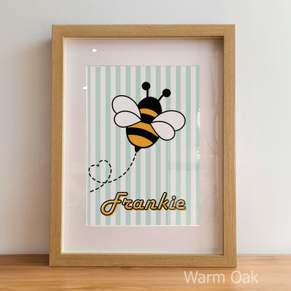 Retro Bumble Bee Nursery Wall Art | Set of 3 Personalised Name Prints