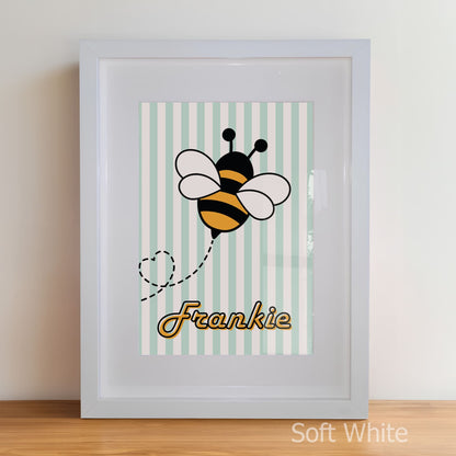 Retro Bumble Bee Nursery Wall Art | Set of 3 Personalised Name Prints