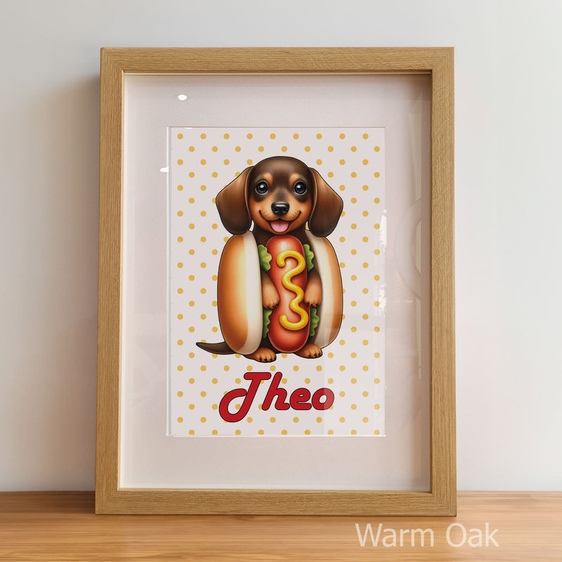 Retro Dachshund Nursery Wall Art | Set of 3 Personalised “Hot Dog Days” Prints