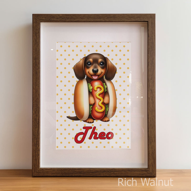 Retro Dachshund Nursery Wall Art | Set of 3 Personalised “Hot Dog Days” Prints