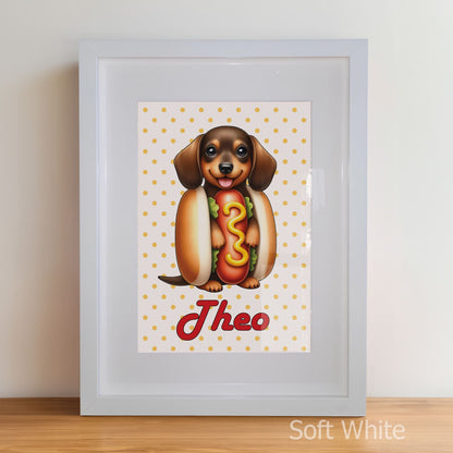 Retro Dachshund Nursery Wall Art | Set of 3 Personalised “Hot Dog Days” Prints