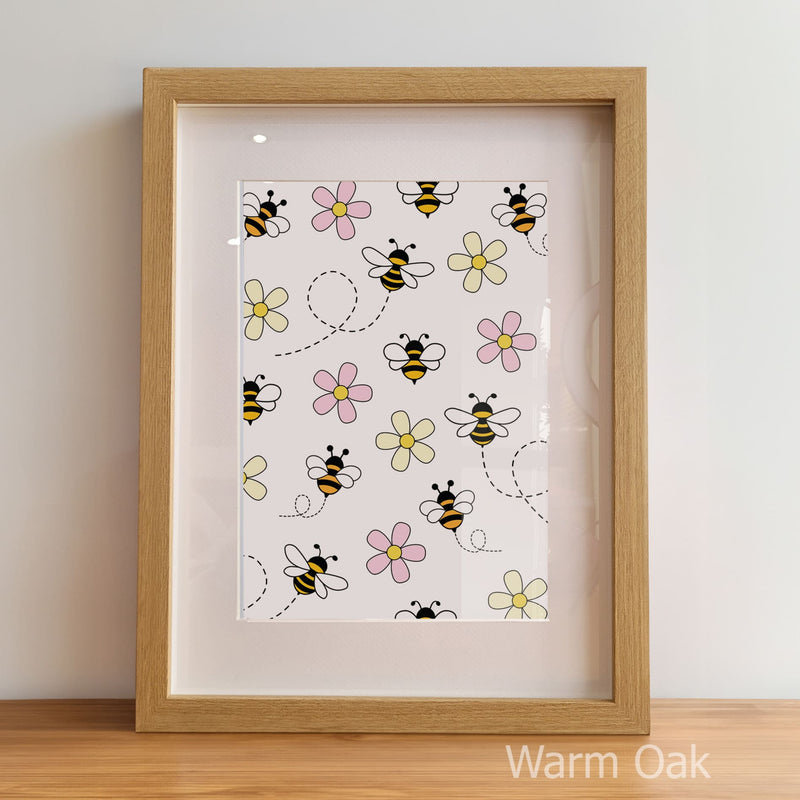 Retro Pink Bumble Bee Nursery Wall Art | Set of 3 Personalised Prints