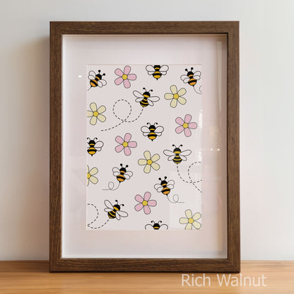 Retro Pink Bumble Bee Nursery Wall Art | Set of 3 Personalised Prints