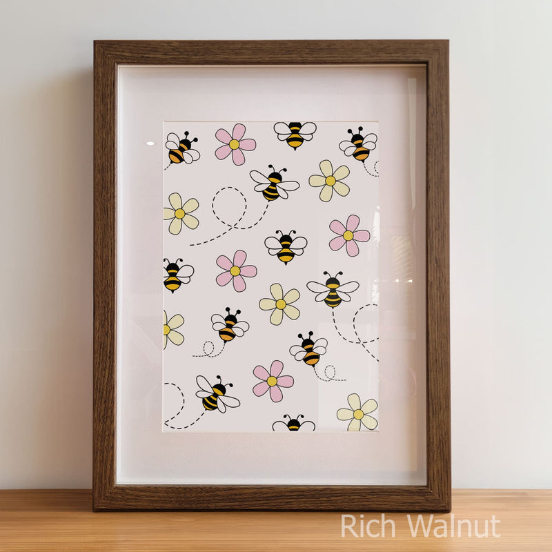 Retro Pink Bumble Bee Nursery Wall Art | Set of 3 Personalised Prints