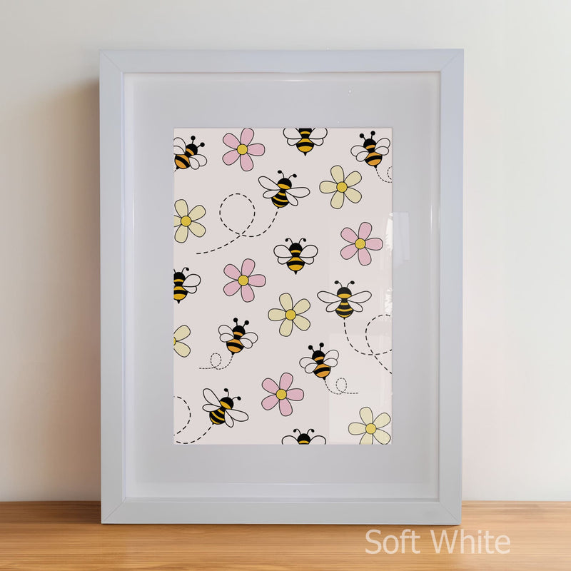 Retro Pink Bumble Bee Nursery Wall Art | Set of 3 Personalised Prints