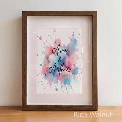 Elephant Twin Art - Pink & Blue | Personalised Nursery Prints