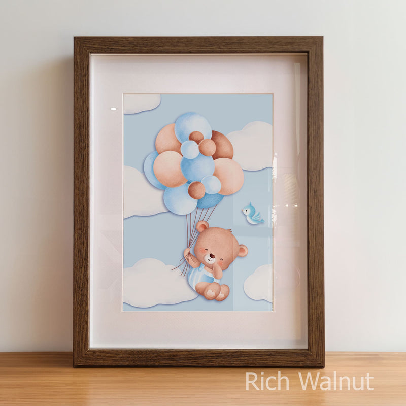 Watercolour Teddy in Blue | Set of 3 Personalised Nursery Wall Art