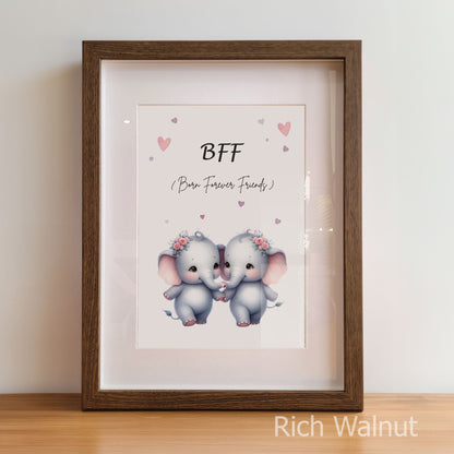 Twin Elephant Art - Pink | Personalised Nursery Prints