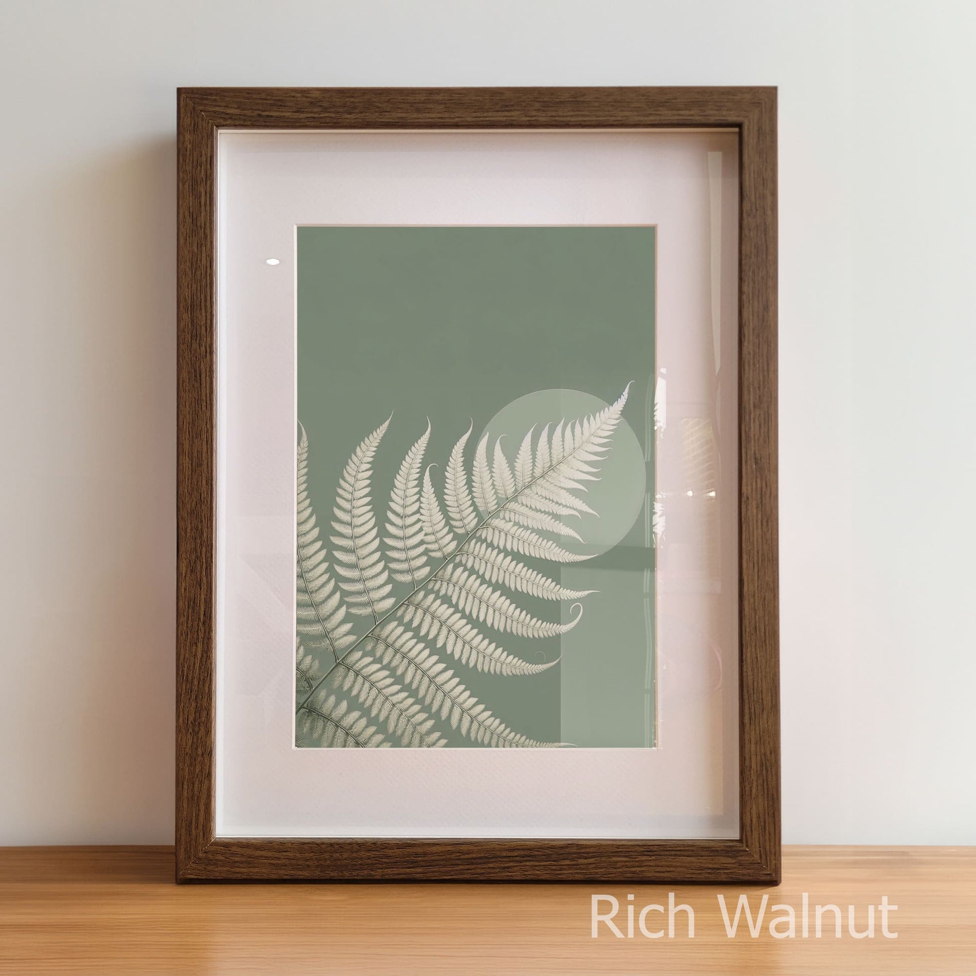 Framed artwork with a fern design on a light background