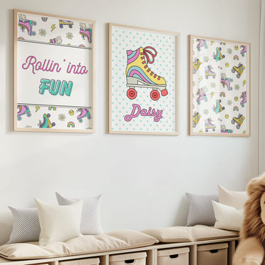 Retro Roller Skate Nursery Wall Art | Set of 3 Personalised Children’s Bedroom Prints