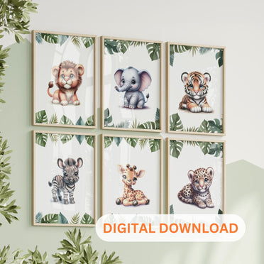 Printable Safari Nursery Wall Art - Set of 6 Instant Download