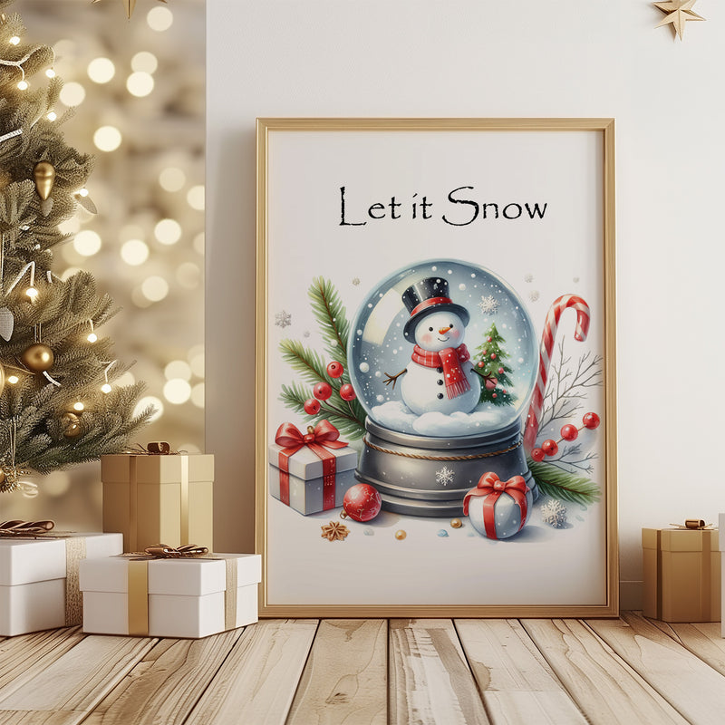 Set of 3 Christmas Childrens wall prints, each features a different whimsicle snowglobe design. Bright and Cheerful Christmas nursery decor
