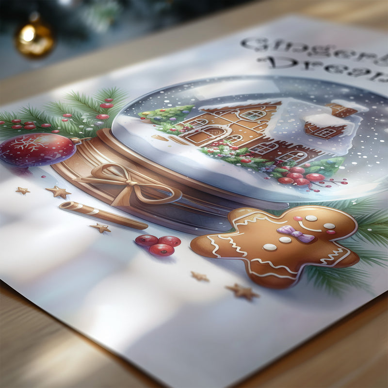 Set of 3 Christmas Childrens wall prints, each features a different whimsicle snowglobe design. Bright and Cheerful Christmas nursery decor