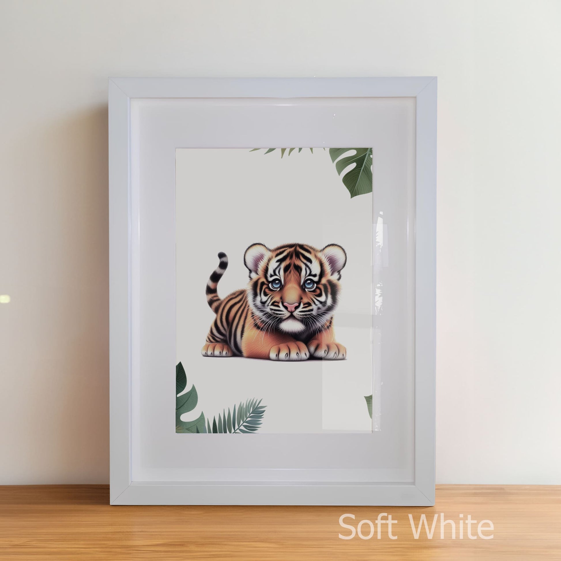 Personalised Childrens Nursery Art in a soft white matte frame witha acrylic pane