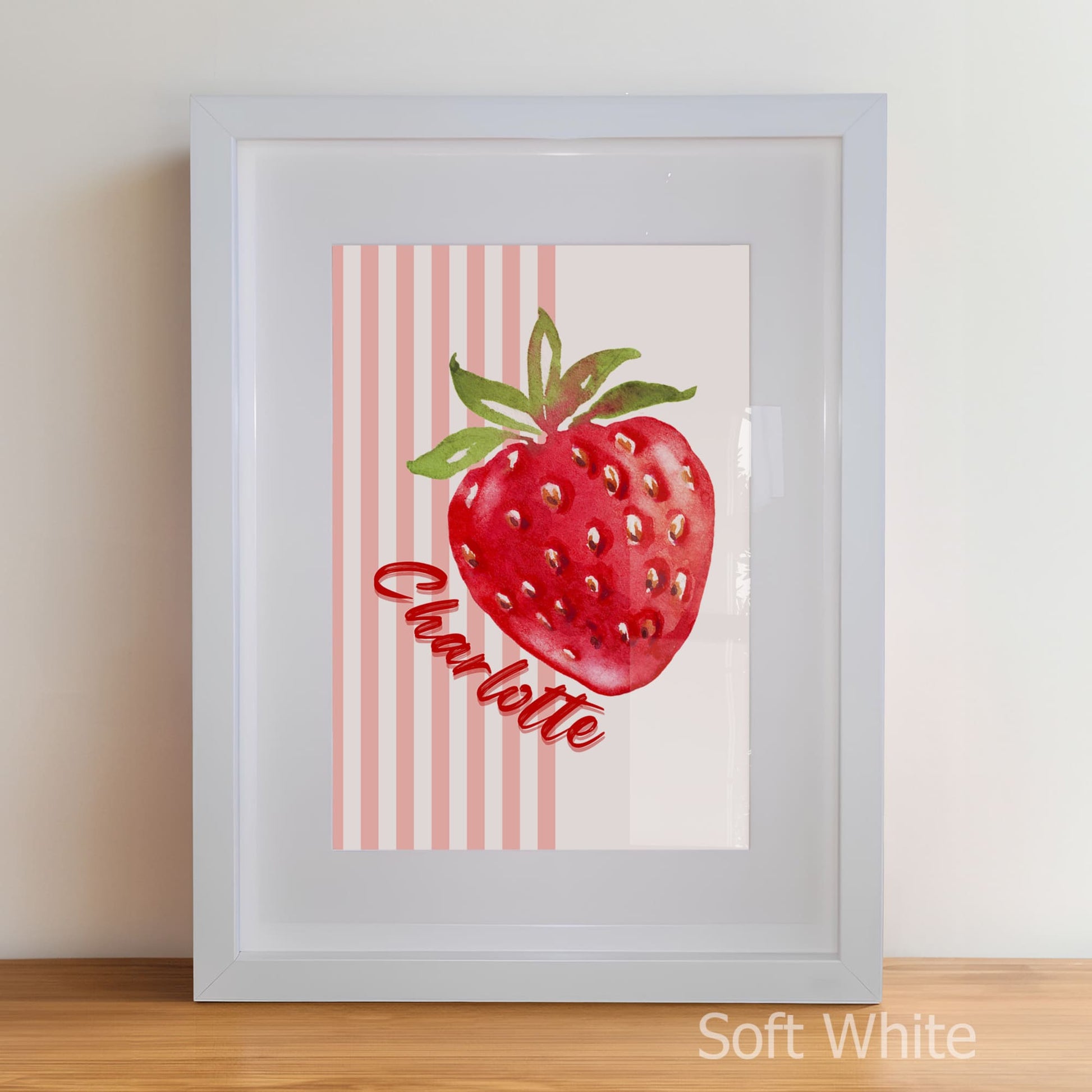 Personalised Childrens Nursery Art in a soft white matte frame witha acrylic pane