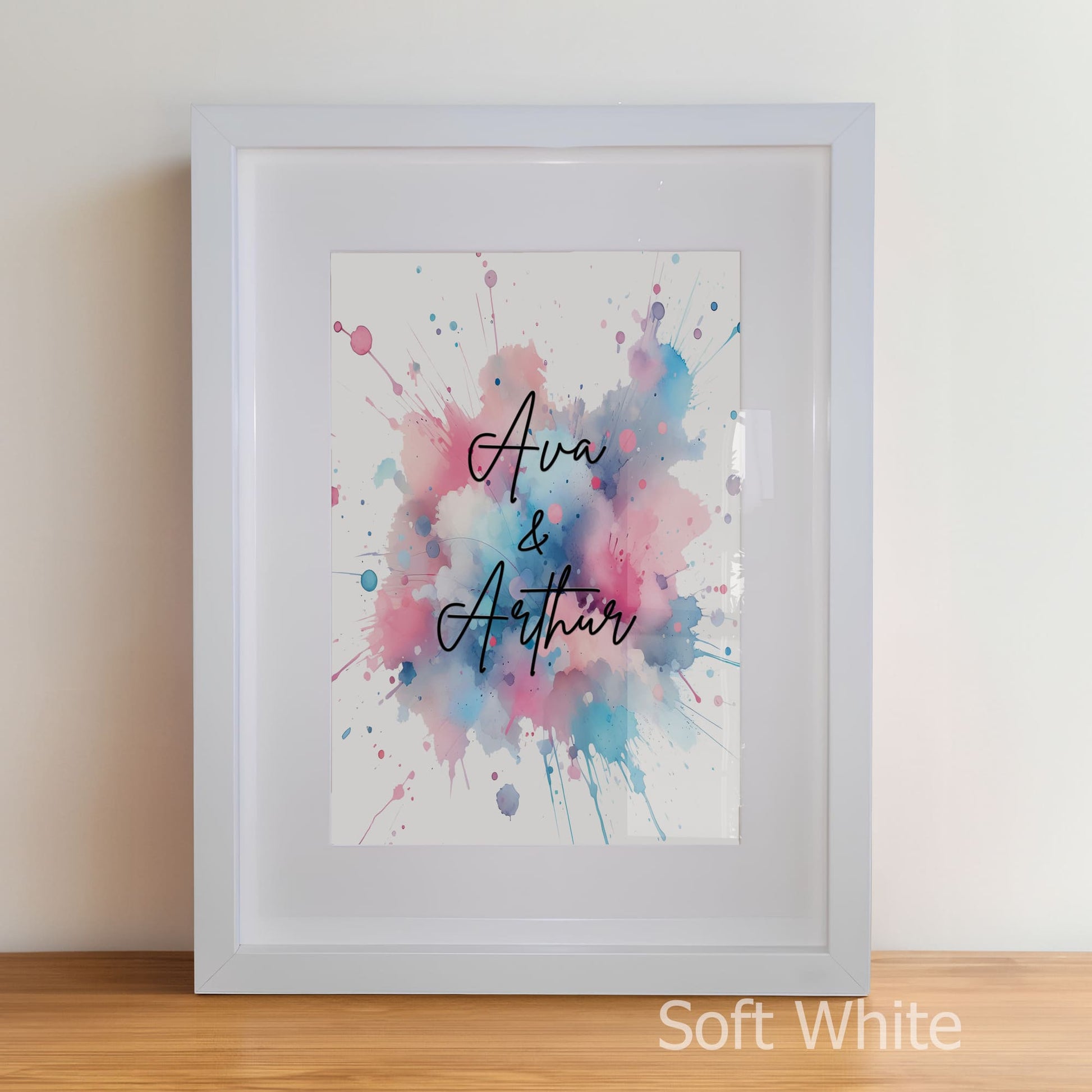 Personalised Childrens Nursery Art in a soft white matte frame witha acrylic pane