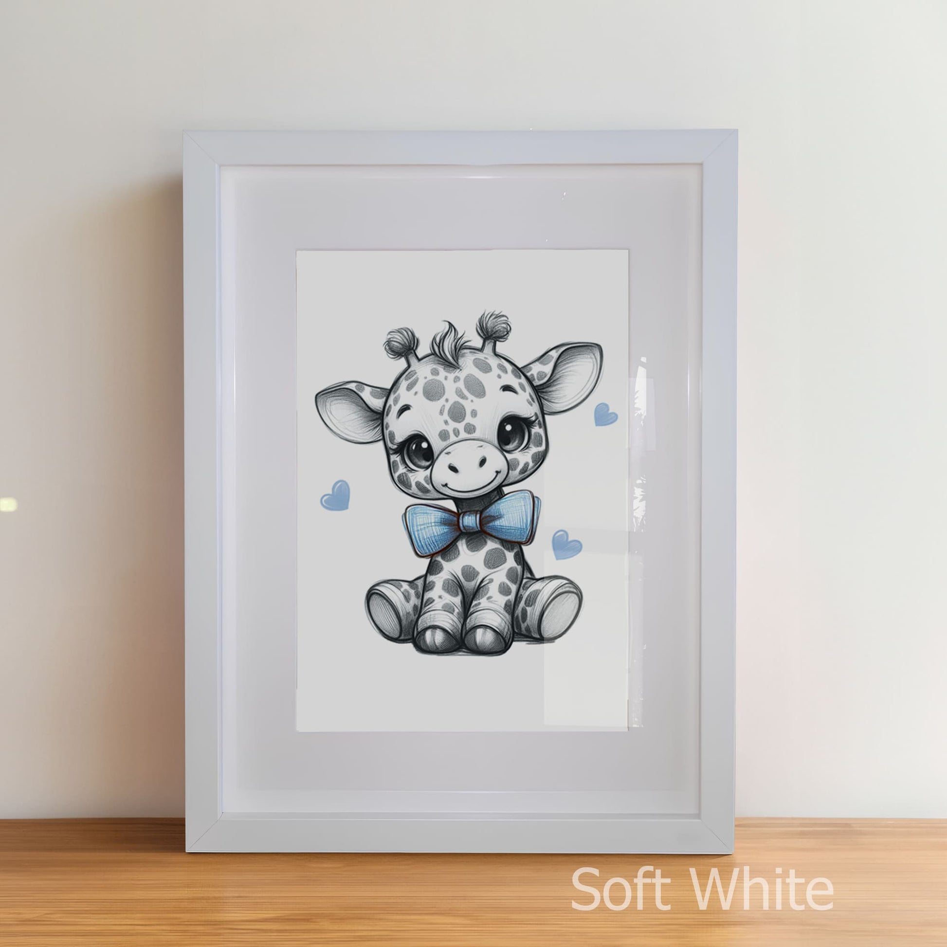 Personalised Childrens Nursery Art in a soft white matte frame witha acrylic pane