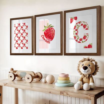 Sweet Strawberry Nursery Print Set | Set of 3 Nursery Wall Art