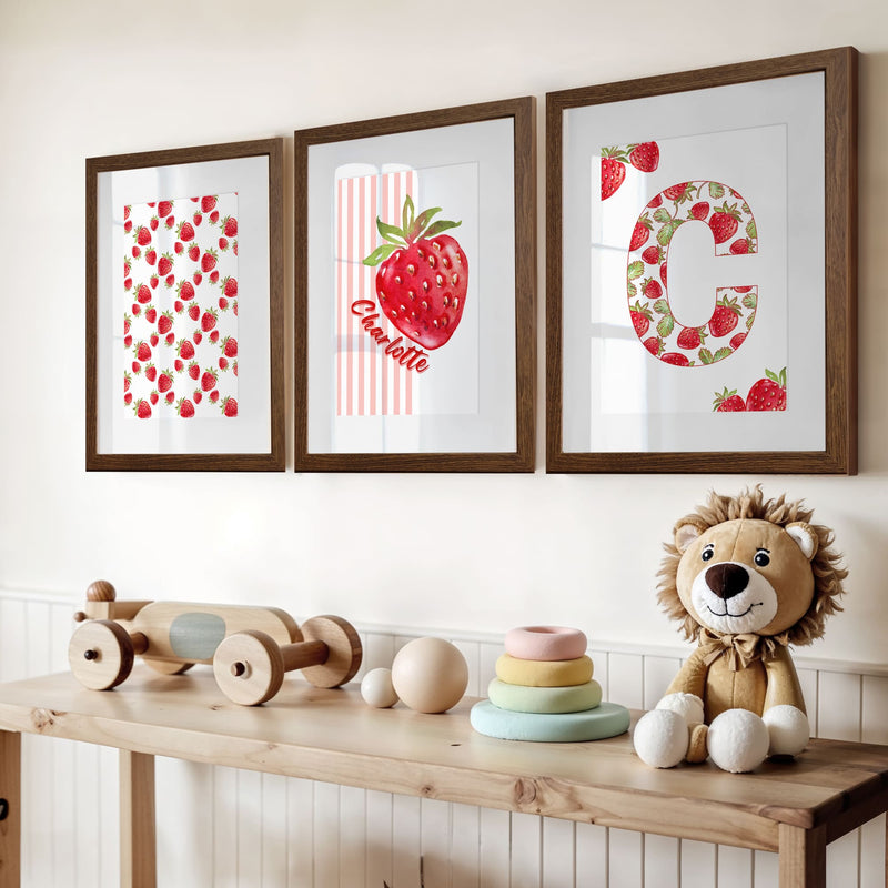 Sweet Strawberry Nursery Print Set | Set of 3 Nursery Wall Art