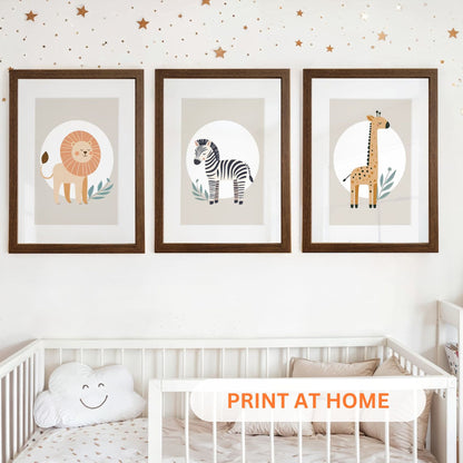 Printable Tan Minimalist Safari Nursery Wall Art - Instant Download