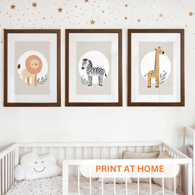 Printable Tan Minimalist Safari Nursery Wall Art - Instant Download