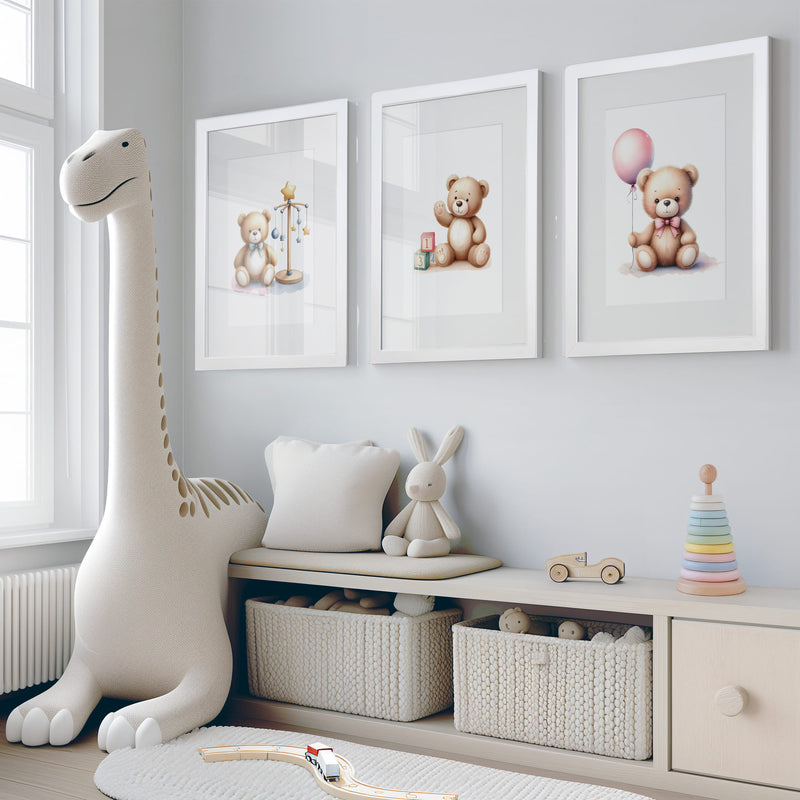 Teddy Bear Watercolour Art Set | Children's Wall Art Set of 3