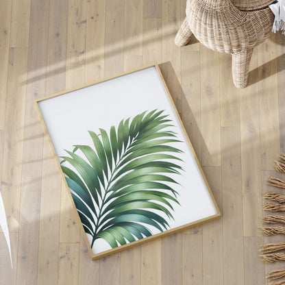 Three botanical prints featuring banana plant and palm leaves on a elegant white background, creating a calm, tropical-inspired aesthetic.