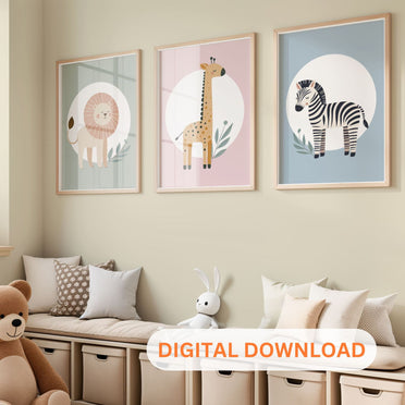 Printable Variety Minimalist Safari Nursery Wall Art - Instant Download
