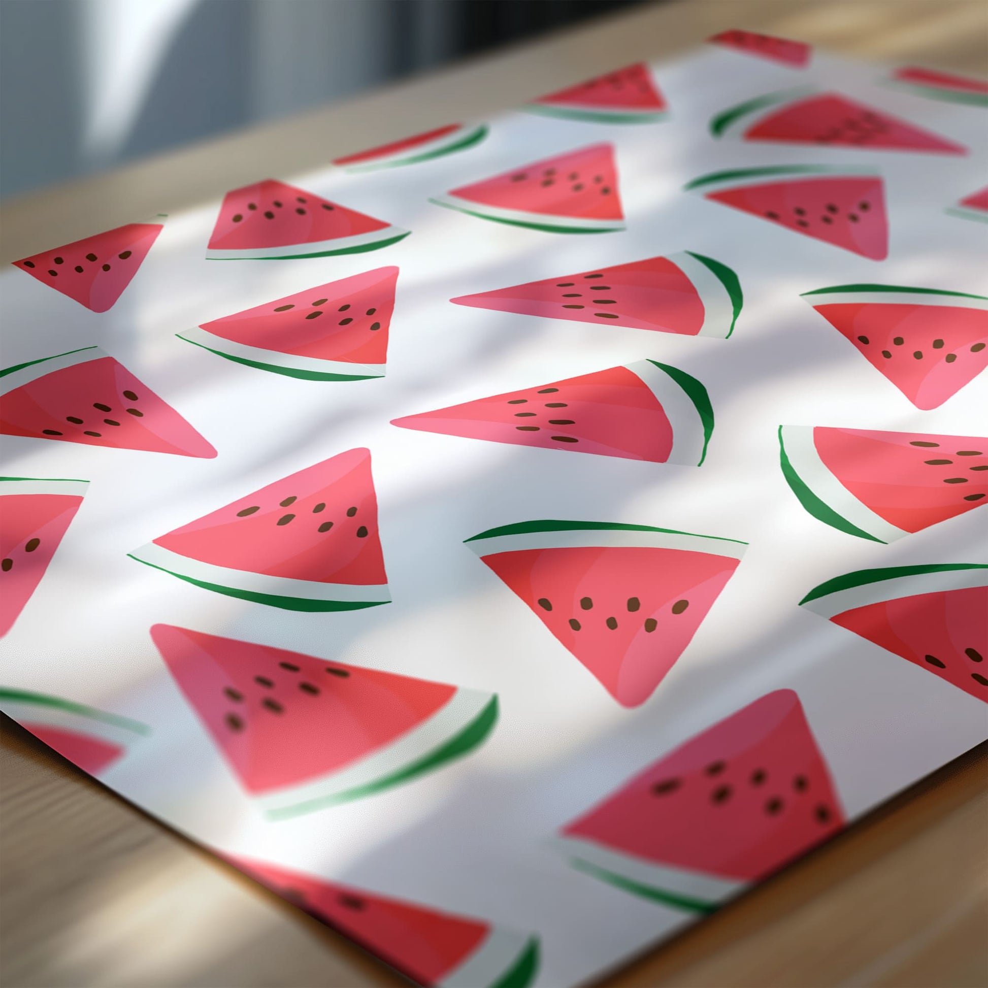 Watermelon-themed personalised nursery wall art featuring a set of three prints – one with a pink watermelon slice and child’s name, one with a scattered watermelon pattern, and one with the phrase "One in a Melon". Fun fruit-themed decor for baby or toddler rooms.