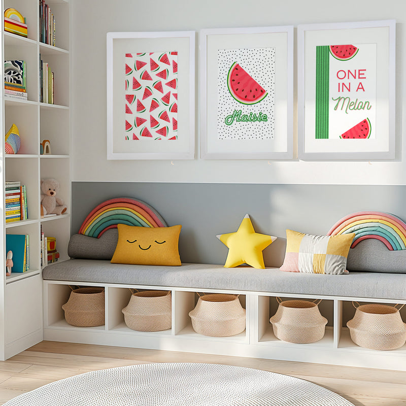 Watermelon Nursery Prints | Set of 3 Personalised Wall Art for Kids Room