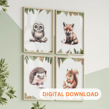 Printable Woodland Creatures Nursery Wall Art - Instant Download