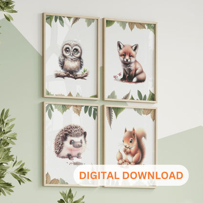 Printable Woodland Creatures Nursery Wall Art - Instant Download
