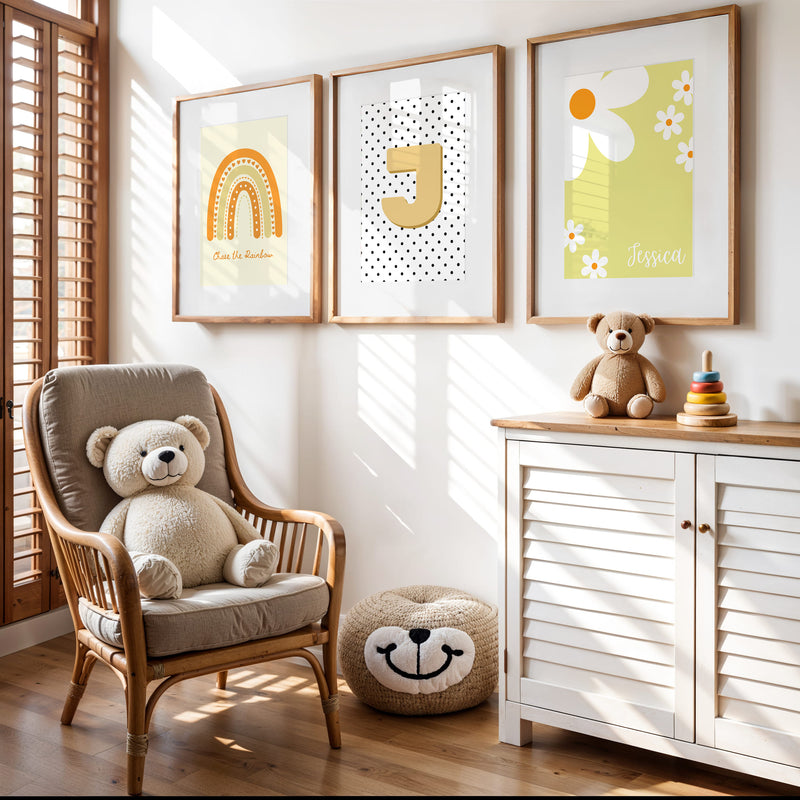 Boho Yellow Radiance | Set of 3 Personalised Nursery Prints