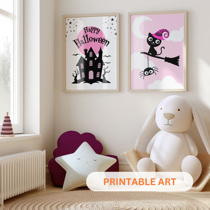 Printable Halloween Children's Decor - Set of 8 Prints in Pink