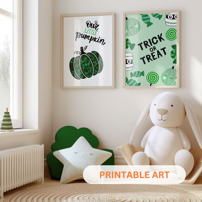 Printable Halloween Children's Decor - Set of 8 Prints in Green