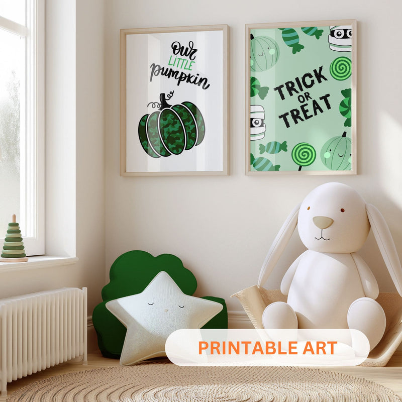 Printable Halloween Children's Decor - Set of 8 Prints in Green