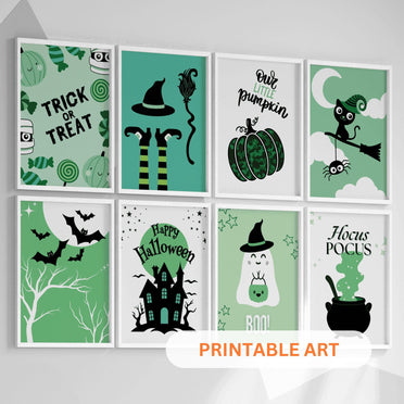 Printable Halloween Children's Decor - Set of 8 Prints in Green